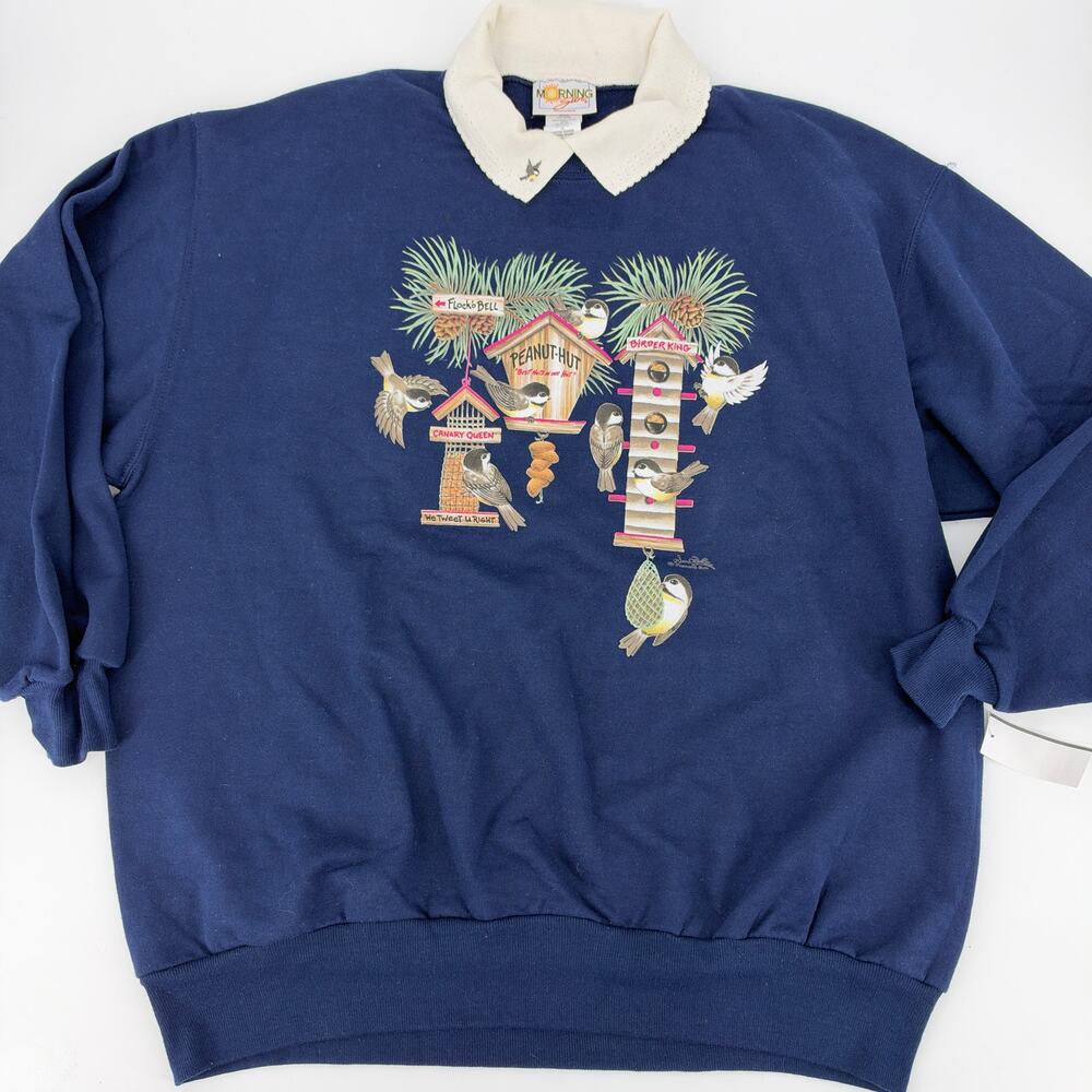 Vintage Morning Sun Collared Sweatshirt Fast Food Birdhouse Double Side 1X NEW